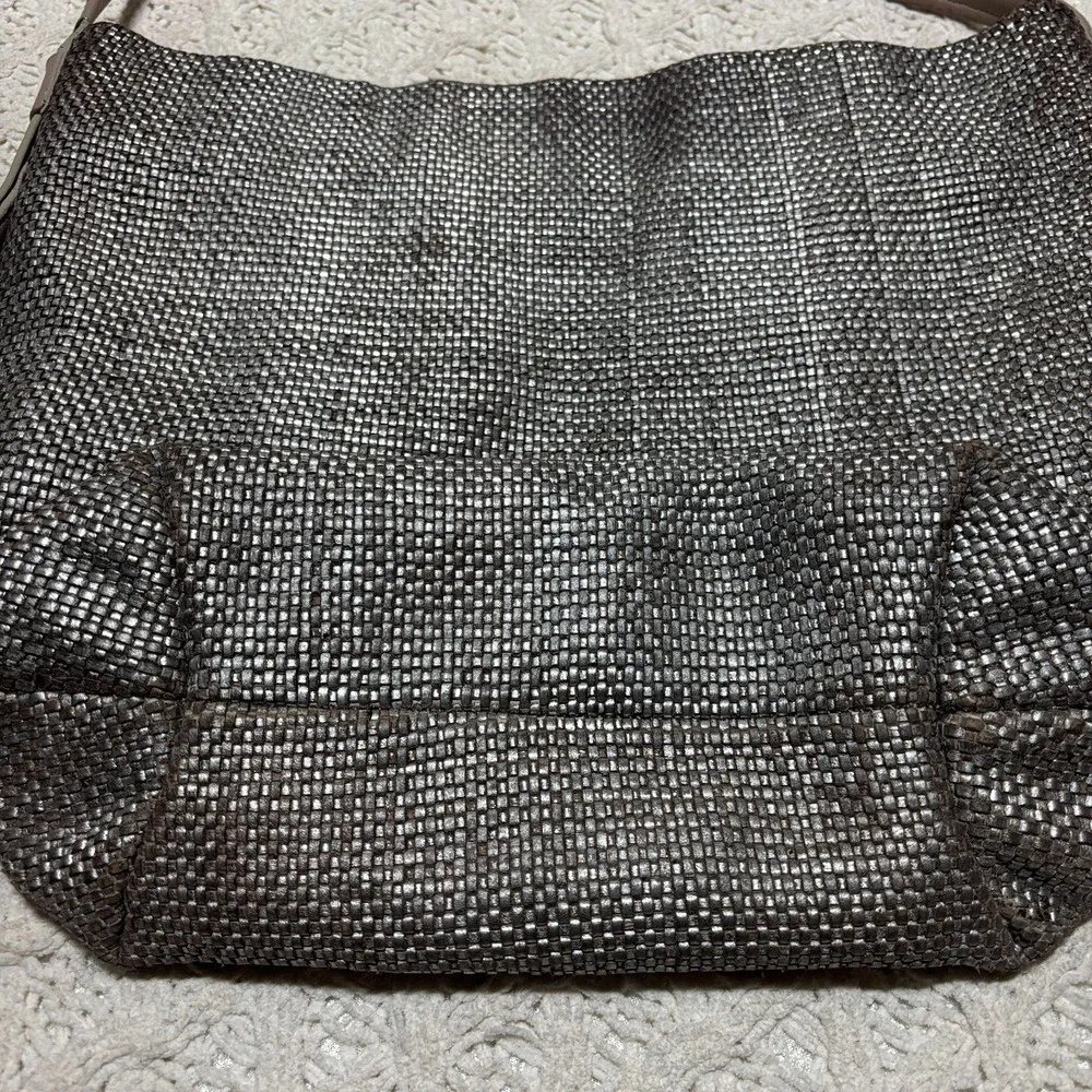 COLE HAAN Leather‎ Metallic Woven Shoulder Bag Hobo Bronze